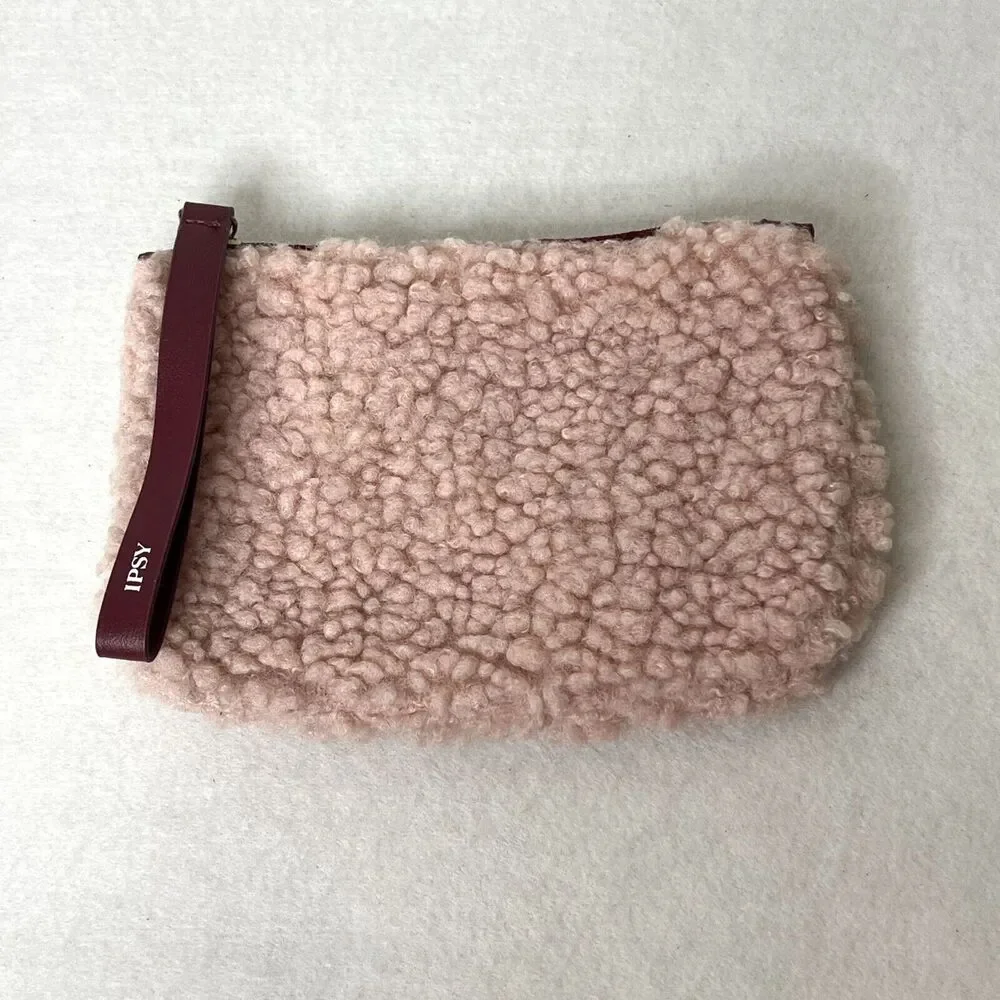 Pink Fuzzy Zip Makeup Bag